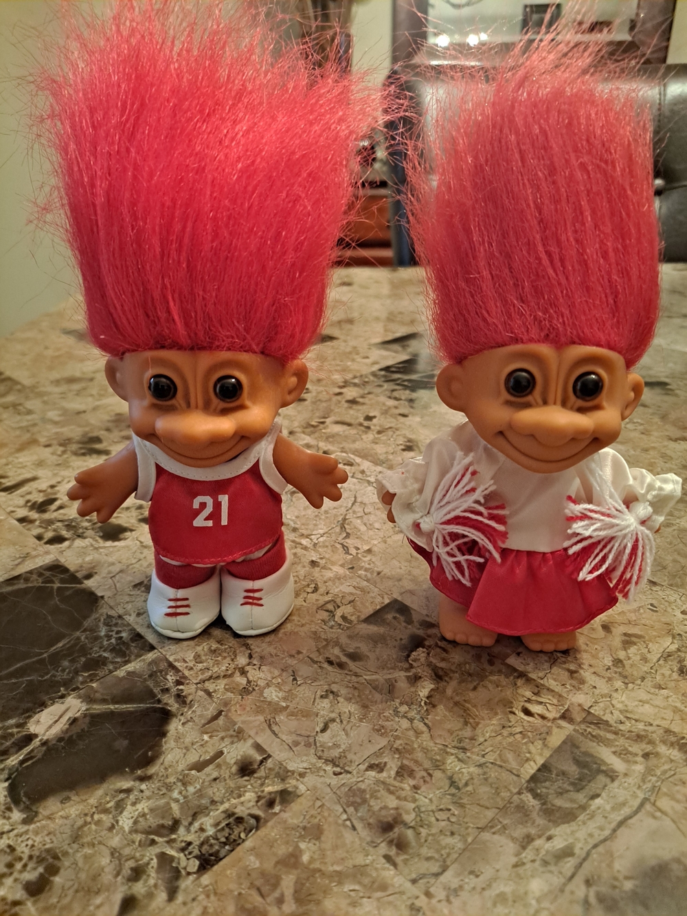 Vintage Russ Berrie Basketball Player & Cheerleader Troll Dolls